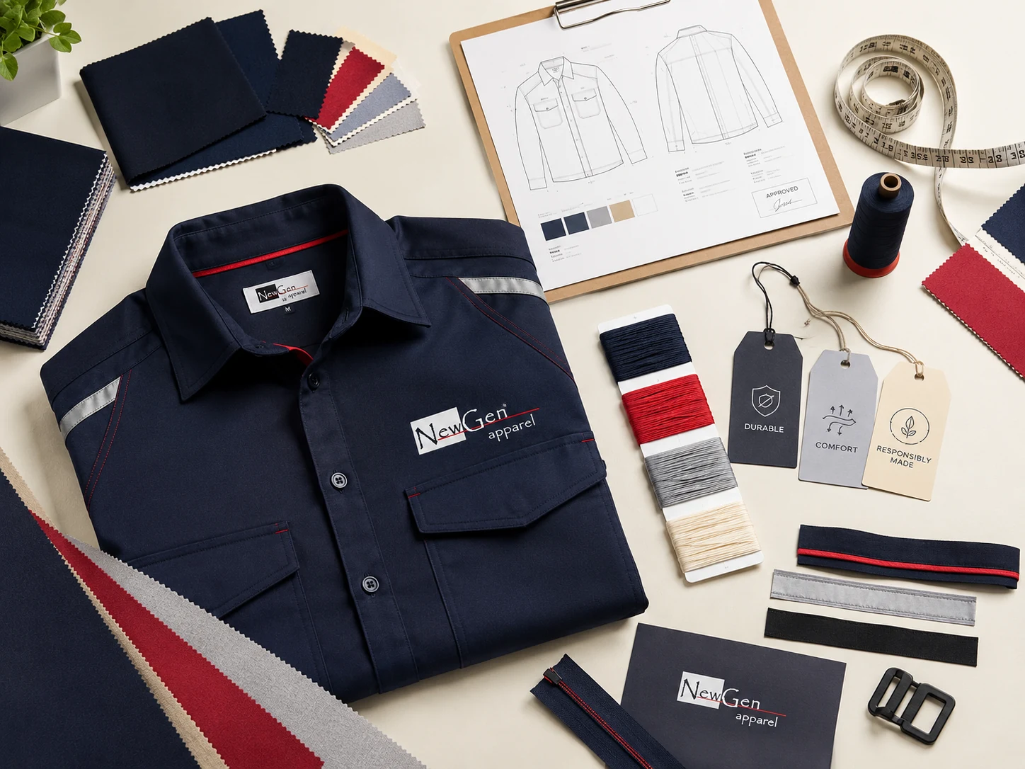 NewGen custom uniform technical development, fabrics and garment details