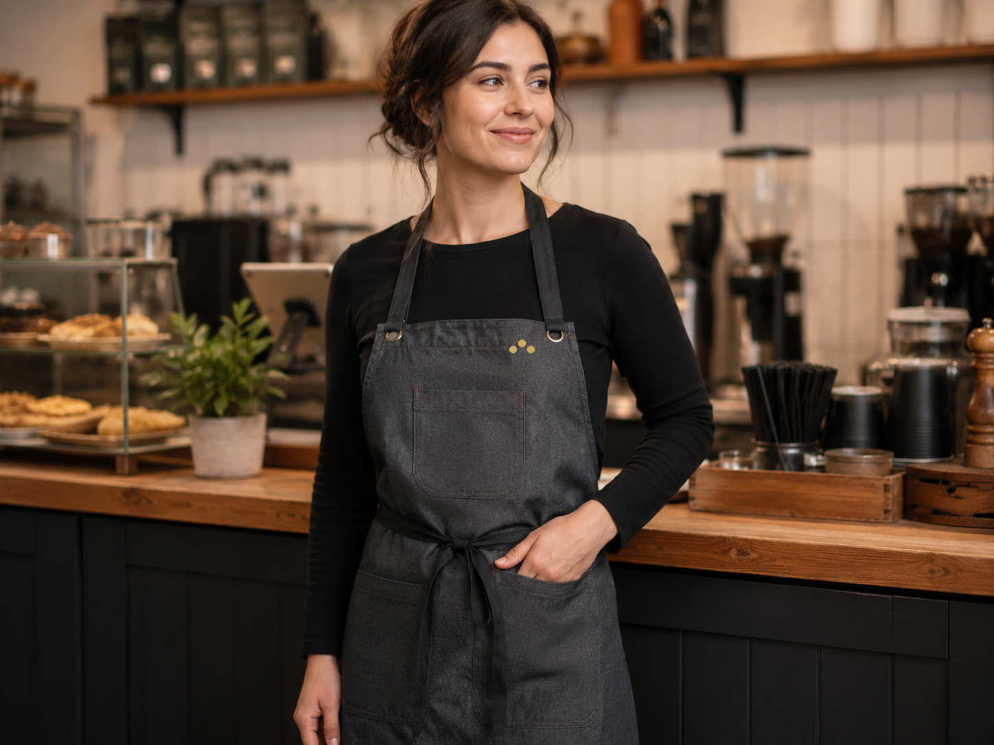Hospitality apron being worn in a food-service environment