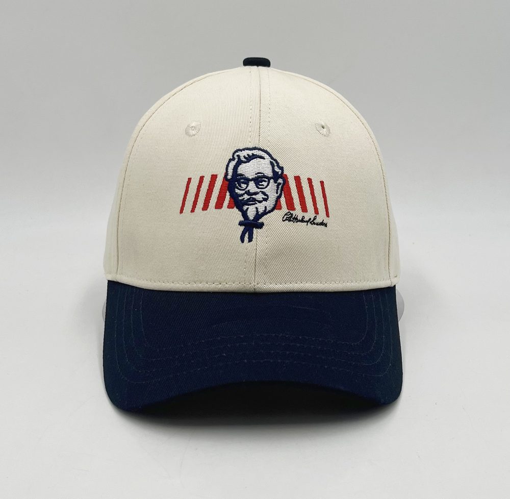 Custom cream and navy ponytail cap